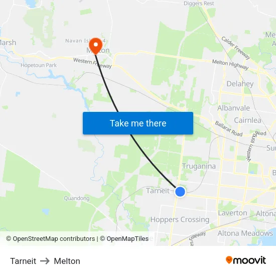 Tarneit to Melton map