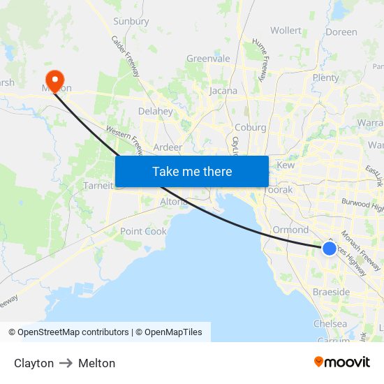 Clayton to Melton map