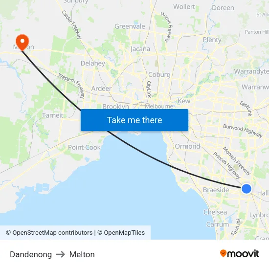Dandenong to Melton map