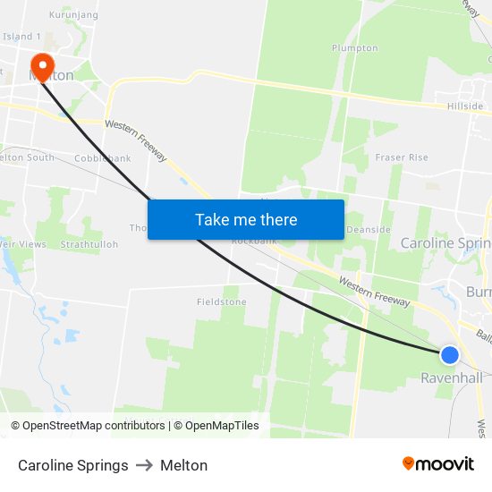 Caroline Springs to Melton map