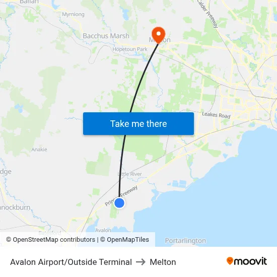Avalon Airport/Outside Terminal to Melton map