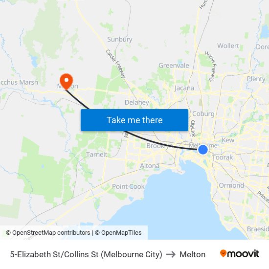 5-Elizabeth St/Collins St (Melbourne City) to Melton map