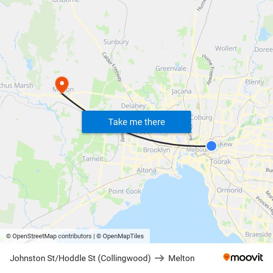 Johnston St/Hoddle St (Collingwood) to Melton map