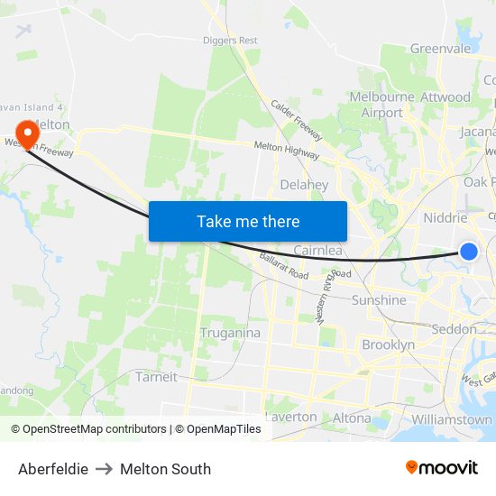 Aberfeldie to Melton South map