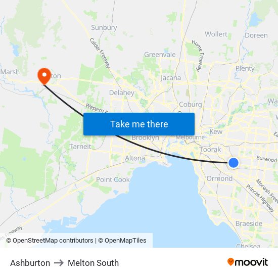 Ashburton to Melton South map