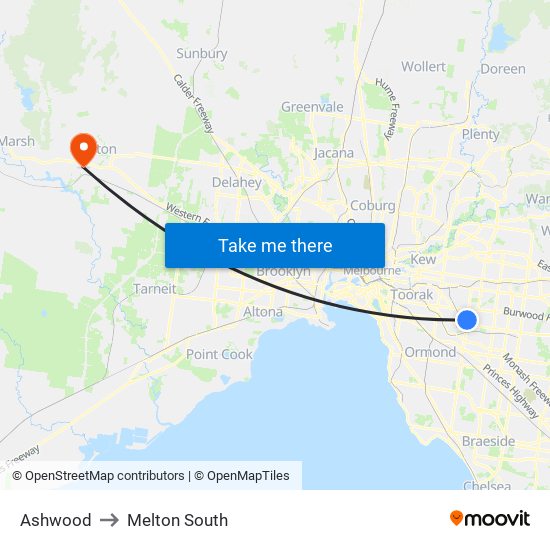 Ashwood to Melton South map