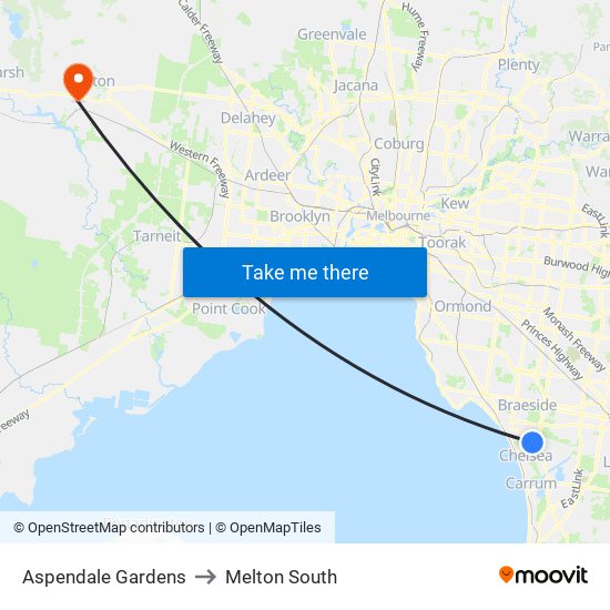 Aspendale Gardens to Melton South map