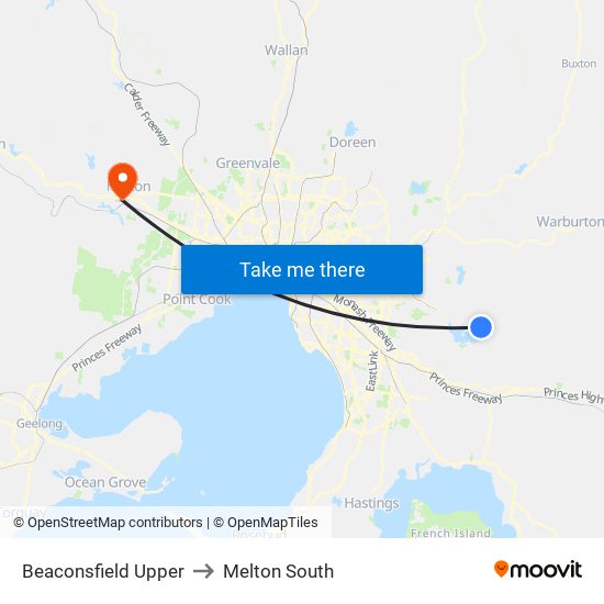 Beaconsfield Upper to Melton South map