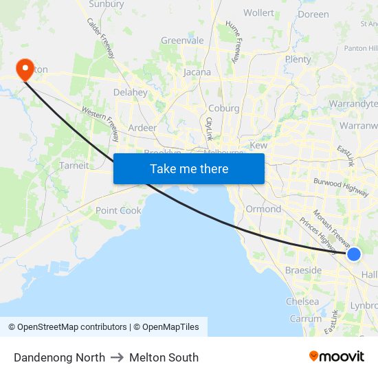 Dandenong North to Melton South map