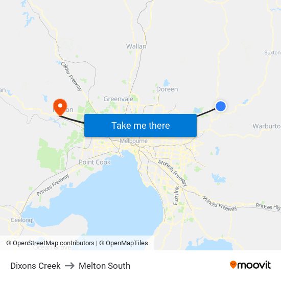 Dixons Creek to Melton South map