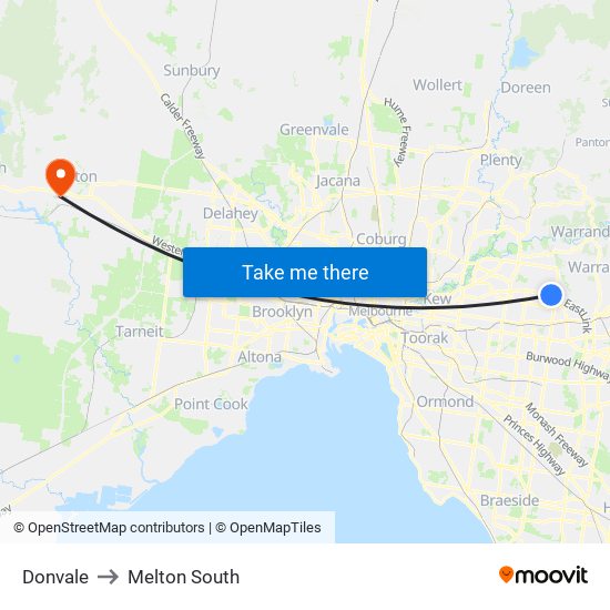 Donvale to Melton South map