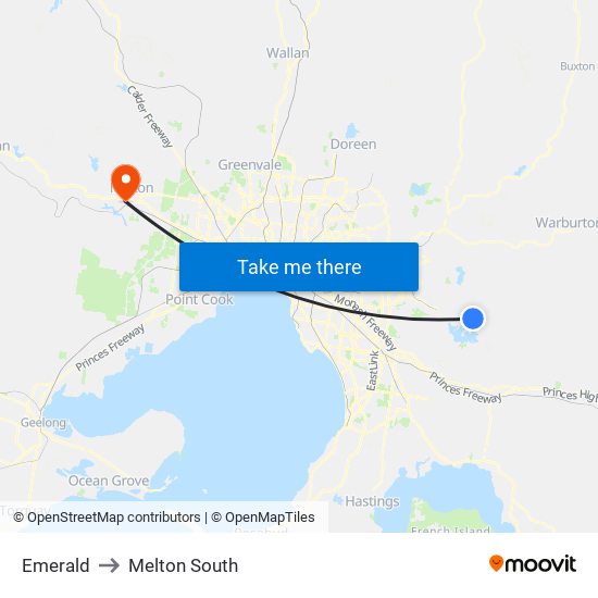 Emerald to Melton South map