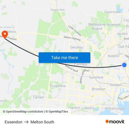 Essendon to Melton South map