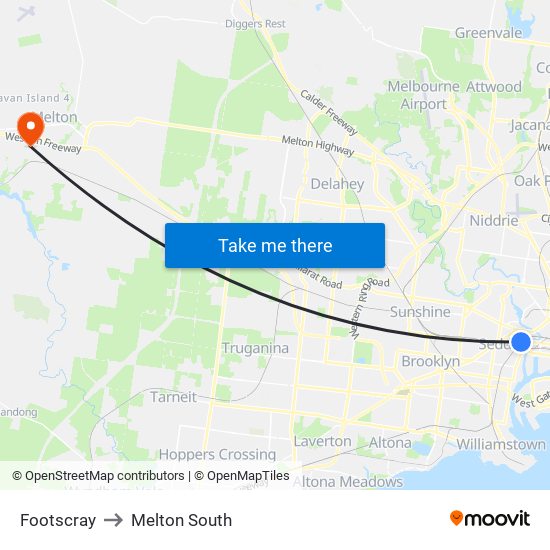 Footscray to Melton South map