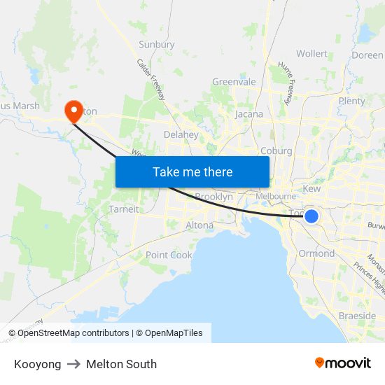 Kooyong to Melton South map