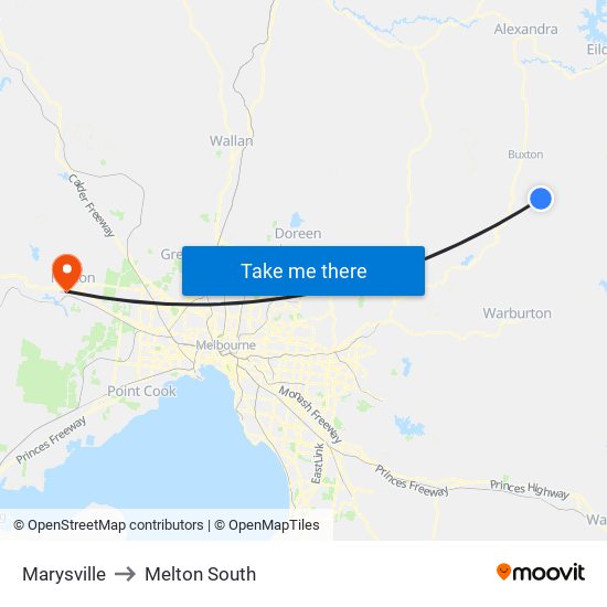 Marysville to Melton South map