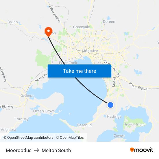 Moorooduc to Melton South map