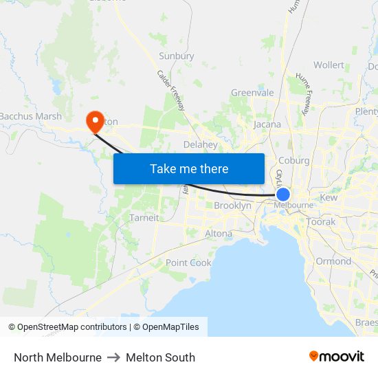 North Melbourne to Melton South map