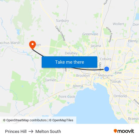 Princes Hill to Melton South map