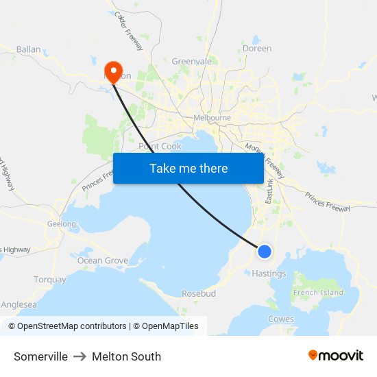 Somerville to Melton South map