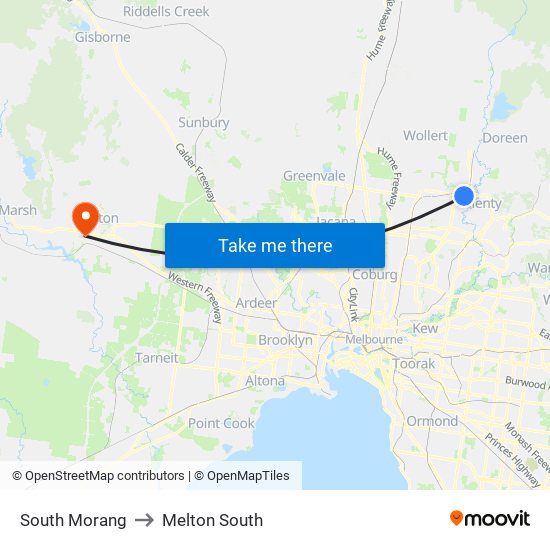 South Morang to Melton South map