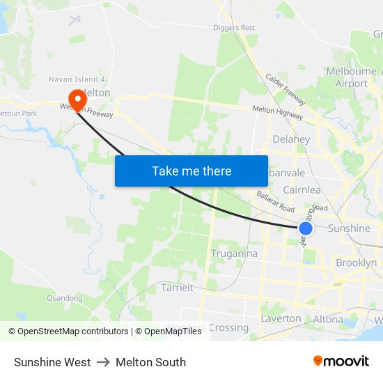 Sunshine West to Melton South map