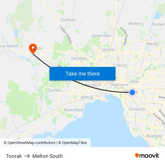 Toorak to Melton South map