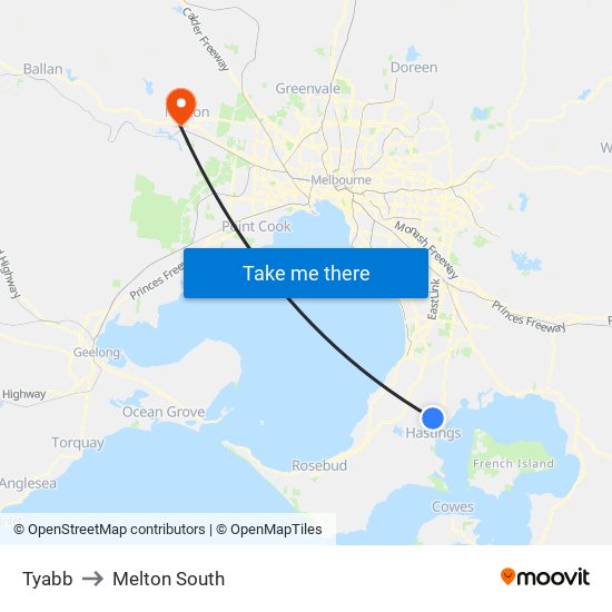 Tyabb to Melton South map
