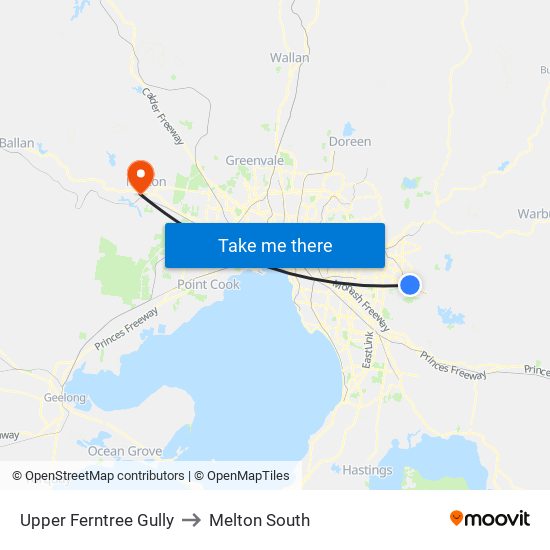 Upper Ferntree Gully to Melton South map