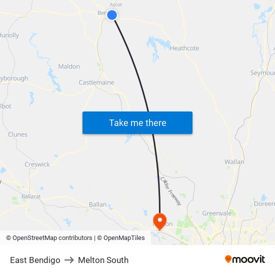 East Bendigo to Melton South map