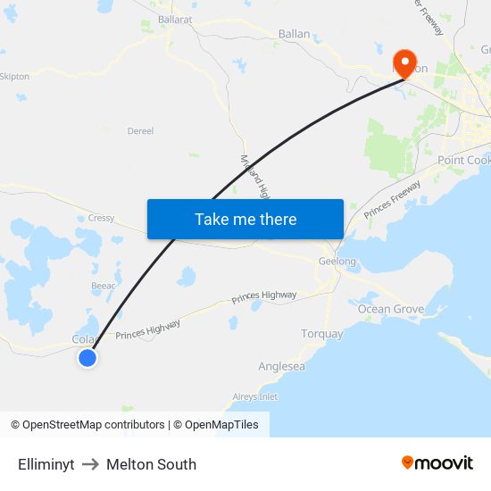 Elliminyt to Melton South map