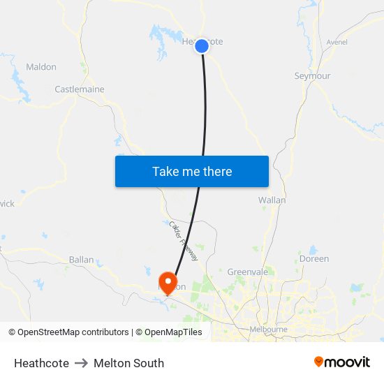 Heathcote to Melton South map