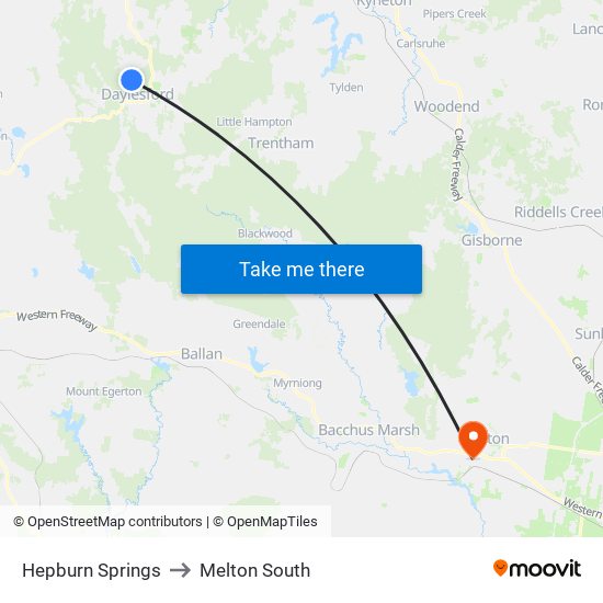 Hepburn Springs to Melton South map