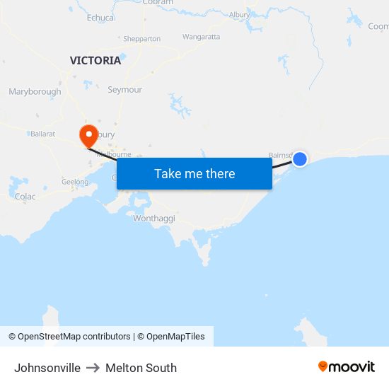 Johnsonville to Melton South map