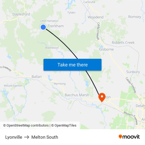 Lyonville to Melton South map