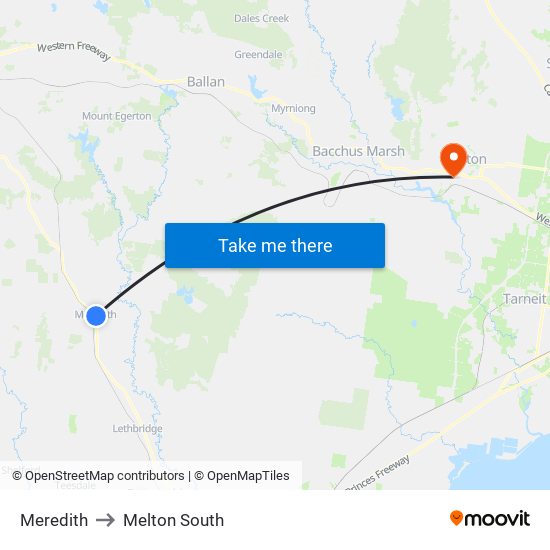 Meredith to Melton South map