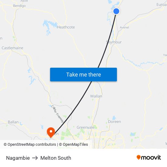 Nagambie to Melton South map