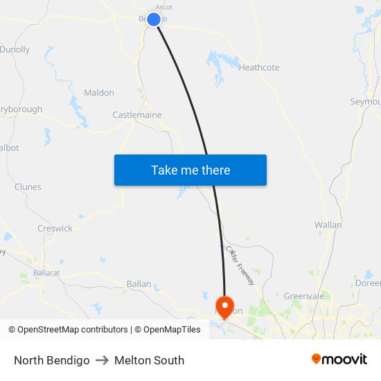 North Bendigo to Melton South map