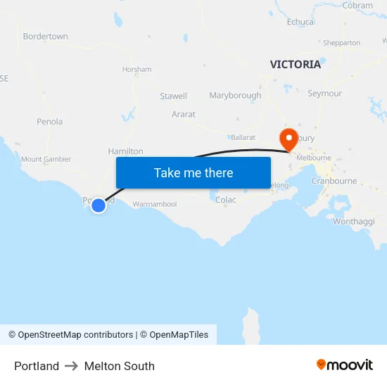 Portland to Melton South map