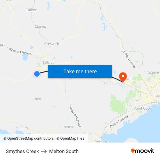 Smythes Creek to Melton South map