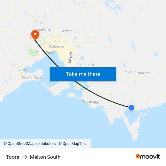 Toora to Melton South map