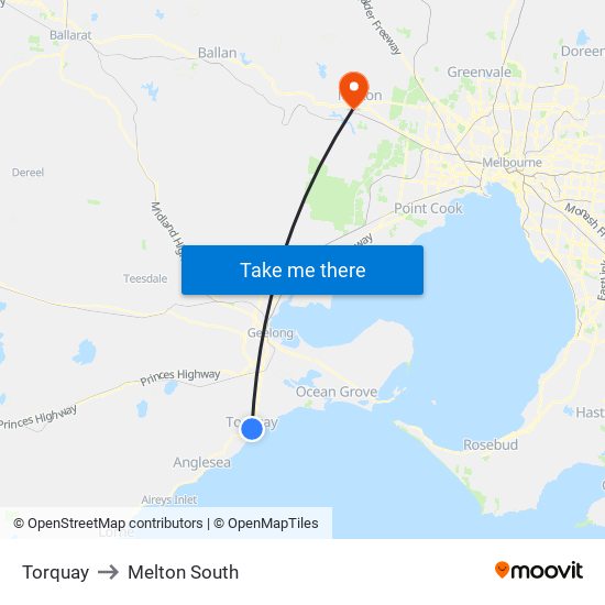 Torquay to Melton South map