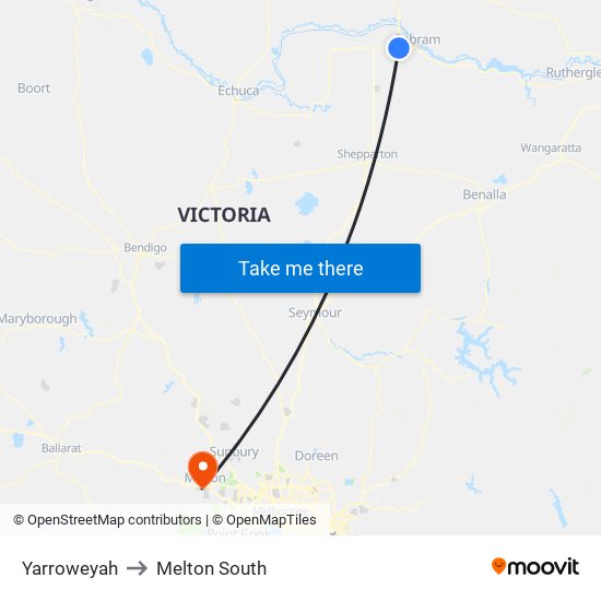 Yarroweyah to Melton South map