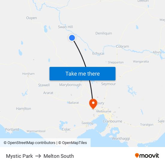 Mystic Park to Melton South map