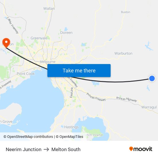 Neerim Junction to Melton South map