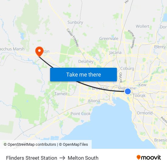 Flinders Street Station to Melton South map