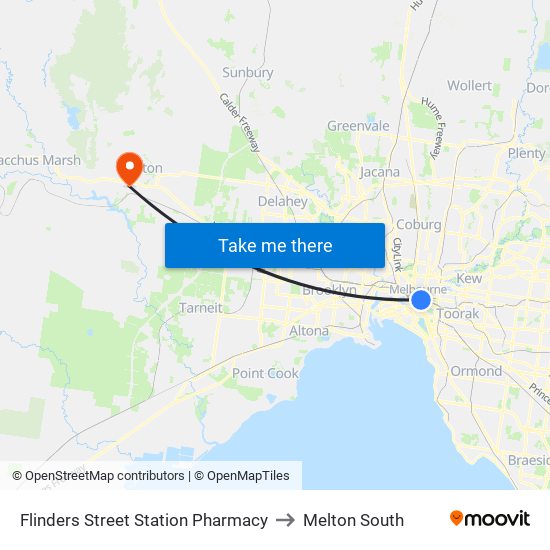Flinders Street Station Pharmacy to Melton South map