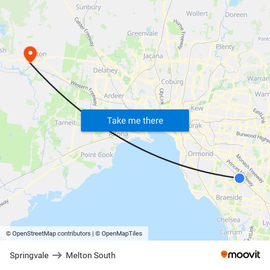 Springvale to Melton South map