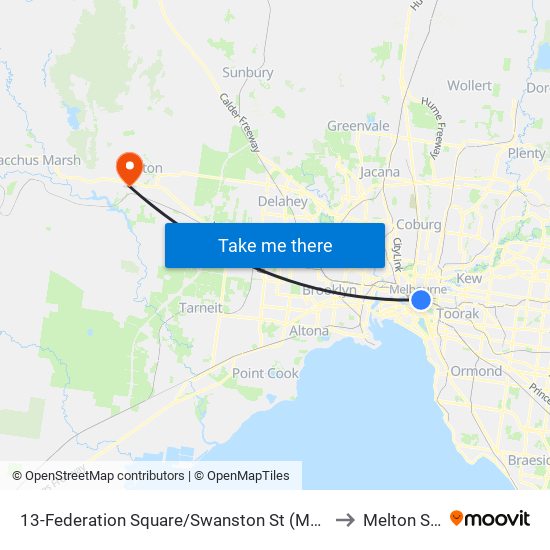 13-Federation Square/Swanston St (Melbourne City) to Melton South map