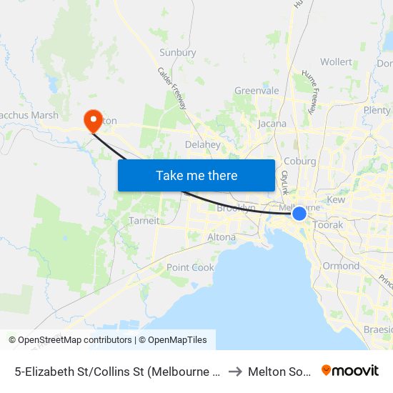 5-Elizabeth St/Collins St (Melbourne City) to Melton South map